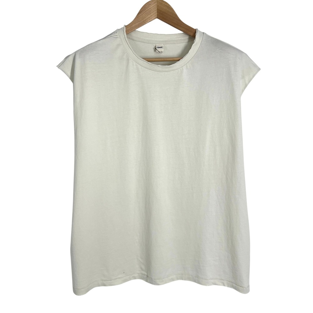 Elwood Mens Organic Cotton Muscle Tee Cream Off White Sleeveless Shirt Large